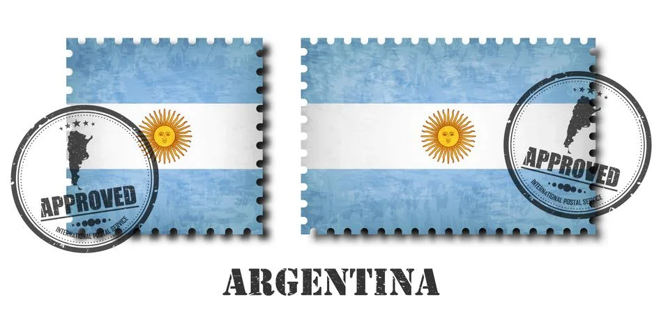 Argentina or argentinian flag pattern postage stamp with grunge old scratch t Stock Illustration
