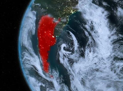 Argentina in red at night Stock Illustration