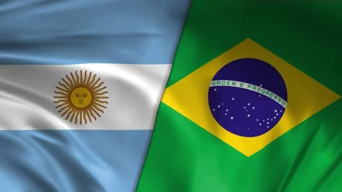 Argentina vs Brazil Flags waving together in wind 4k Stock Footage 327021085