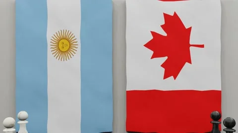 Argentina vs Canada at the chess board. Video stock 203897183