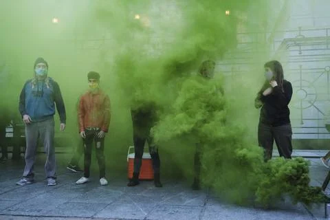 Argentine activists stage a performance to protest against greenwashing Foto stock