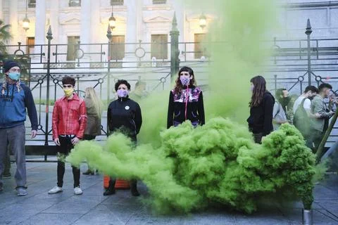 Argentine activists stage a performance to protest against greenwashing Stock Photos