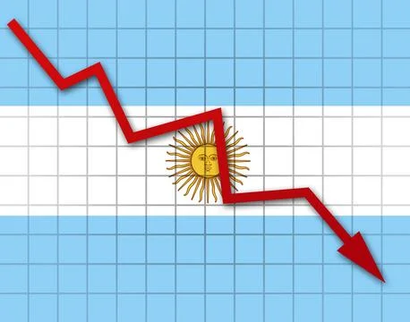 The Argentine flag and arrow graph going down Stock Illustration