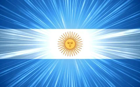 Argentine flag with light rays. Stock Illustration