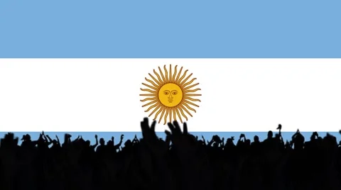 Argentine flags with people on background Stock Footage 62858679