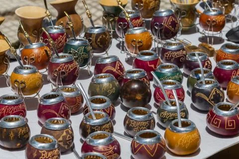 Argentine souvenirs - gourds and bombillas Stock Photos