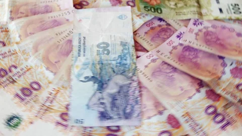 Argentinian Currency Notes - Pesos Bills, circular movement 02 Stock Footage 87756931