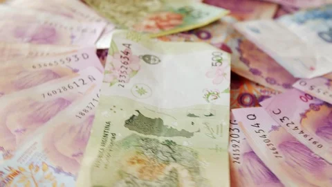 Argentinian Currency Notes - Pesos Bills, circular mov. CU 02 Video stock 87757199