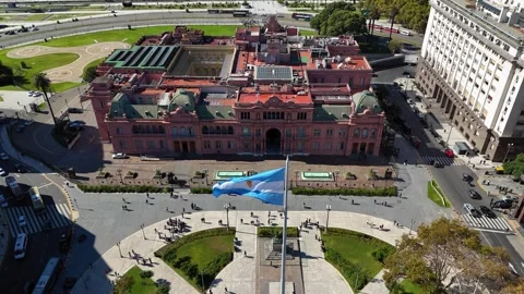 Argentinian flag waving at Casa Rosada in Buenos Aires Stock Footage 335044551