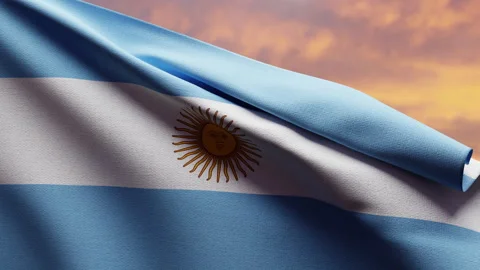 Argentinian Flag Waving at Sunset on Independence Day Stock Footage 276537736