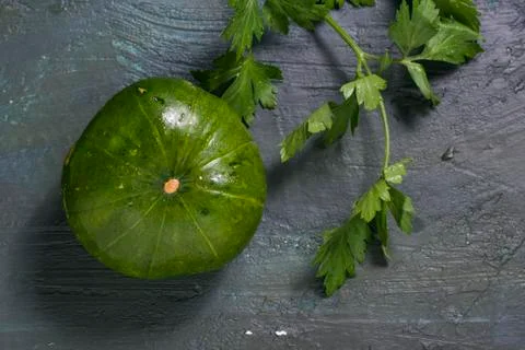 Argentinian pumpkin on a grey table Stock Photos