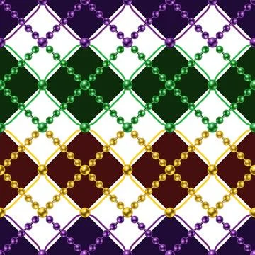 Argile seamless pattern with string of beads. Mardi gras decoration. Stock Illustration