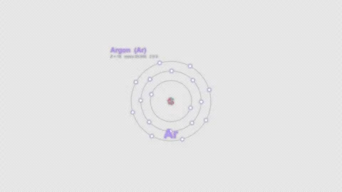 Argon Ar Bohr Atom Model Labeled Animation Video Overlay Alpha 4K Vídeo Stock 339371346