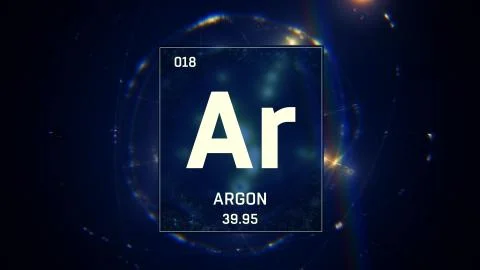 Argon as Element 18 of the Periodic Table 3D illustration on blue background Stock Illustration