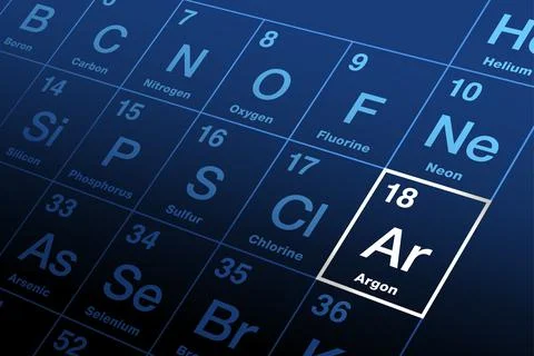 Argon on periodic table of the elements, with element symbol Ar Stock Illustration
