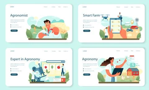 Argonomist web banner or landing page set. Scientist making research Stock Illustration