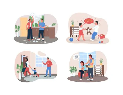 Arguing family 2D vector web banner, poster set Stock Illustration
