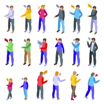 Argument icons set isometric vector. Angry conflict Stock Illustration