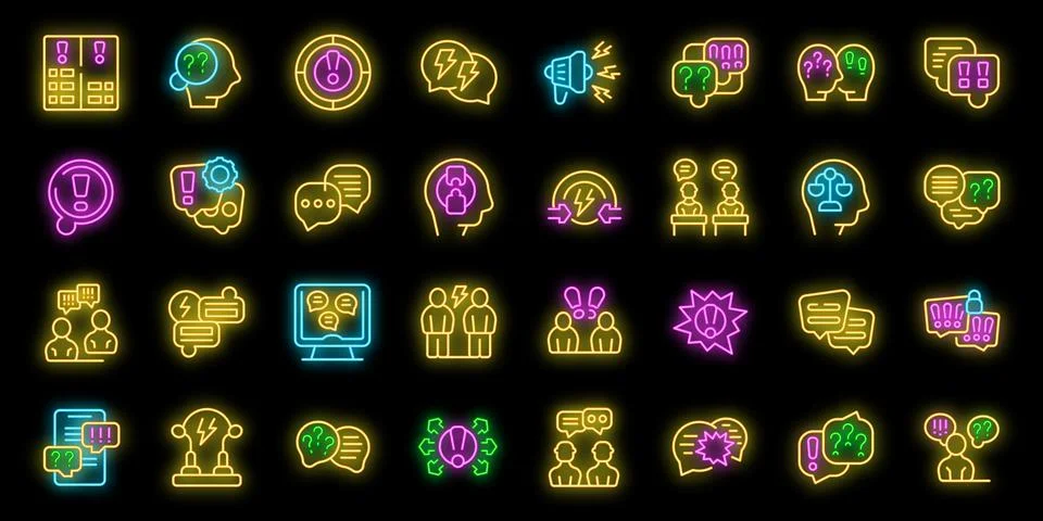Argument icons set vector neon Stock Illustration