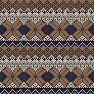 Argyle Floral Knitting seamless pattern design in Brown Stock Illustration