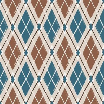 Argyle pattern from brush strokes. Vector diamond background. Seamless pattern Stock Illustration