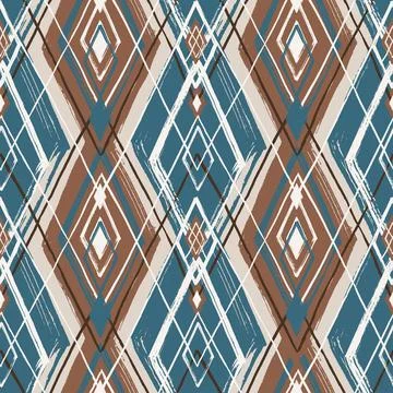 Argyle pattern from brush strokes. Vector diamond background. Seamless pattern Stock Illustration