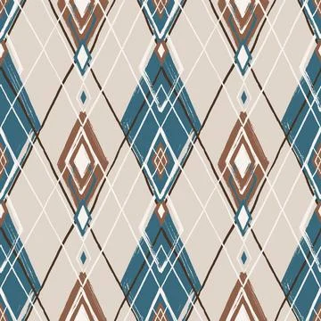 Argyle pattern from brush strokes. Vector diamond background. Seamless pattern Stock Illustration