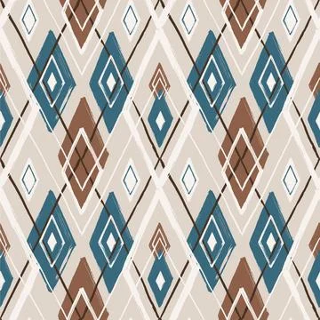 Argyle pattern from brush strokes. Vector diamond background. Seamless pattern Stock Illustration