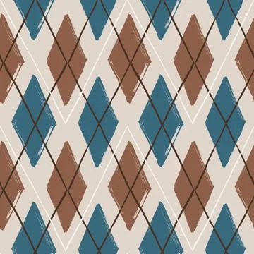Argyle pattern from brush strokes. Vector diamond background. Seamless pattern Stock Illustration