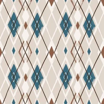 Argyle pattern from brush strokes. Vector diamond background. Seamless pattern Stock Illustration