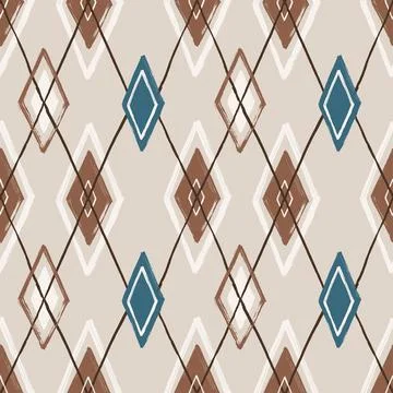 Argyle pattern from brush strokes. Vector diamond background. Seamless pattern Illustrazione stock
