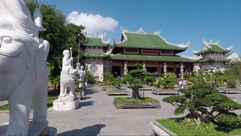 Arhat marble statues, Main Hall, Buddhist Linh Ung Pagoda, Da Nang, Vietnam Stock Footage 176771443