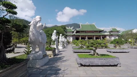Arhat marble statues, Main Hall, Buddhist Linh Ung Pagoda, Da Nang, Vietnam Stock Footage 176956425