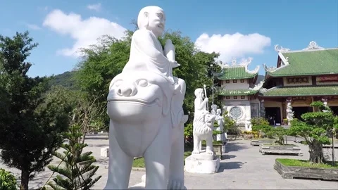Arhat marble statues,Buddhist Temple Linh Ung Pagoda, Da Nang, Vietnam Stock Footage 176770735