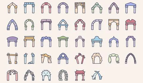 Arhes color vector doodle simple icon set Illustrazione stock