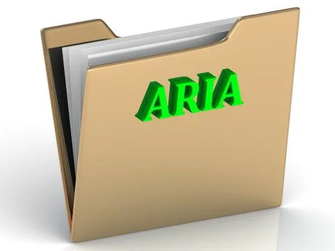 ARIA- bright green letters on gold paperwork folder on a white background Stock Illustration