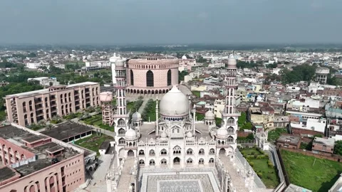 An arial 4k footage of Masjid Rasheed at Darul Uloom Deoband, Saharanpur Stock Footage 313890063