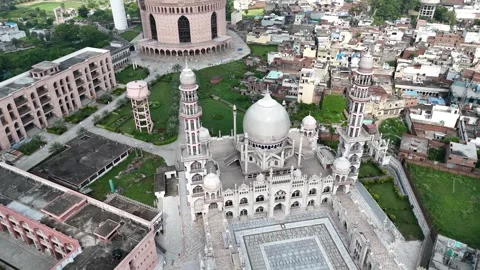 An arial 4k footage of Masjid Rasheed at Darul Uloom Deoband, Saharanpur Stock Footage 313890628