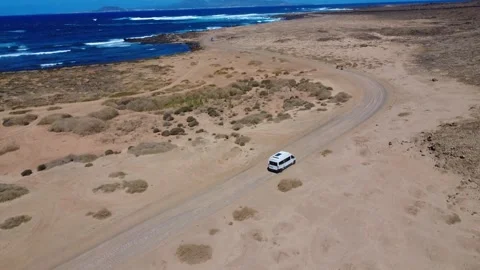 Arial 4k View of Campervan Driving in Fuerteventura Stock Footage 312285824