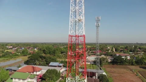 Arial Ascending shot of Celphone-Tower Stock Footage 155950262