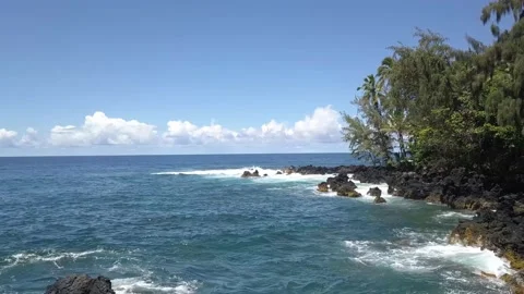 Arial drone flight over ocean bay Hawaii Stock Footage 166637713