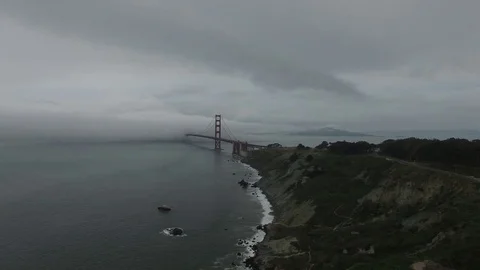 Arial Drone of Golden Gate Bridge on Foggy Day Stock Footage 84038665