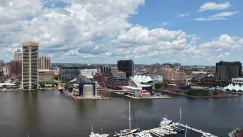 Arial Drone Jib Timelapse Shot of Maryland Inner Harbor with Boats Stock-Footage 282896302