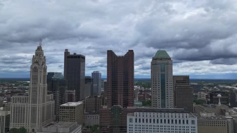 Arial Drone Jib Timelapse Shot of Columbus Ohio City Building Stock-Footage 283003458