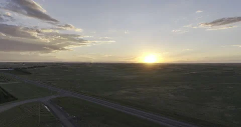 Arial Drone Pull Shot of Landscape of Rural Cheyenne Wyoming with Sunset Stock-Footage 283003562