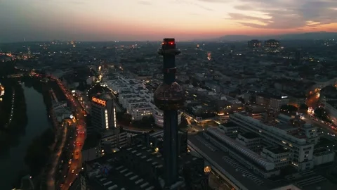 Arial drone Sunset at Spitelau, Vienna city view 動画素材 234062467