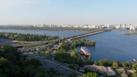 Arial drone view of bridge in city  Kyiv,Ukraine Stock Footage 200670041