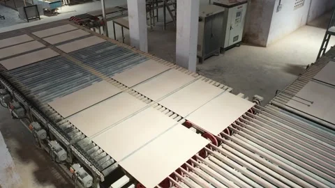 Arial drone view of the ceramic tiles storage warehouse in the factory Stock Footage 306145568