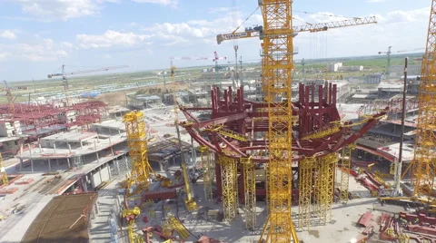 Arial drone view, circling construction site Stock Footage 59556802