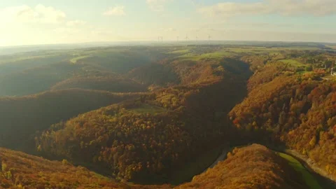 Arial Flight over Autumn Forests and Hills Stock Footage 159480459